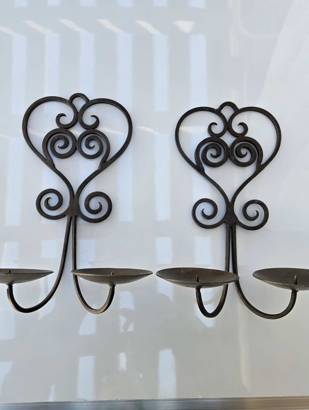 Vintage Scroll Candleholder Wall  Sconce Set Wrought Iron